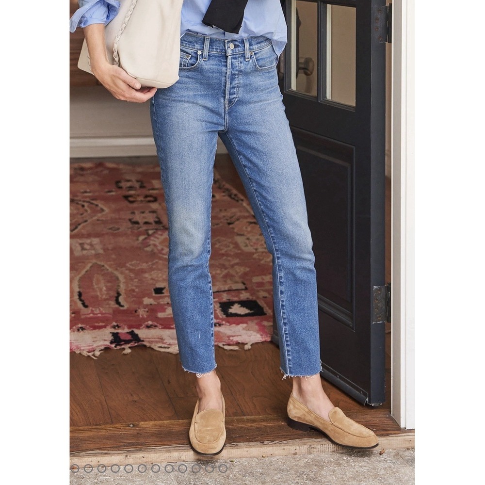 Frank and Eileen Women's 27 Cork Jeans Antique Blue Straight Raw Hem‎